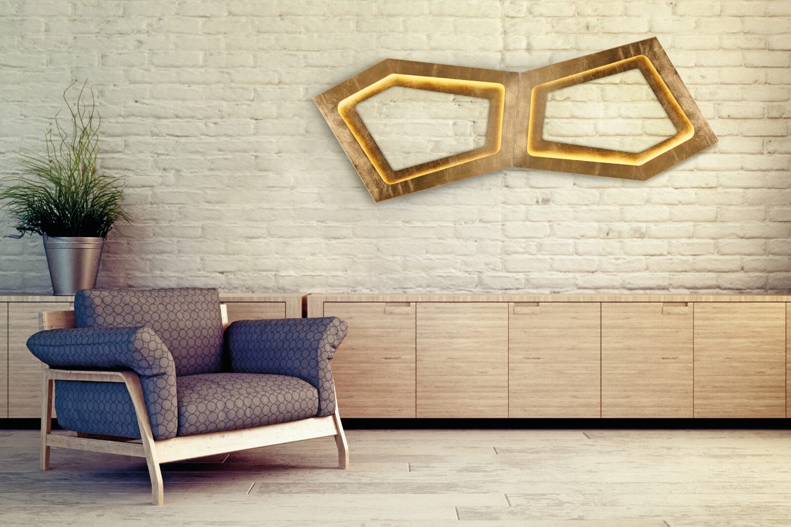 Chair against white wall